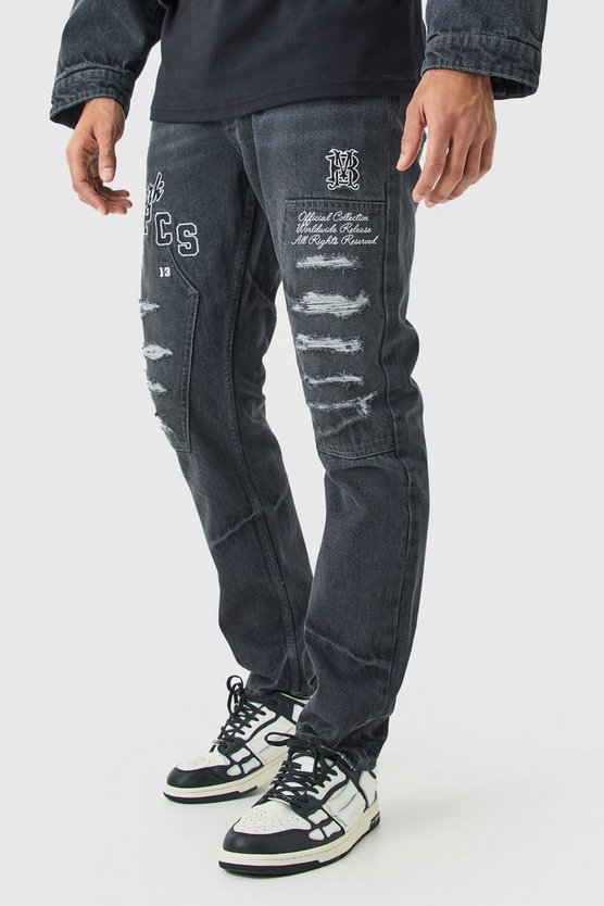 Zerrissene Slim-Fit Jeans mit Applikation