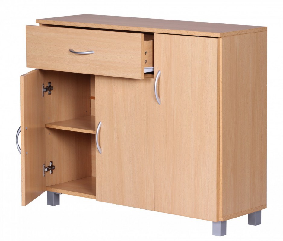 Wohnling Sideboard Buche 90 x 75 cm mit 3 Türen & 1 Schublade
