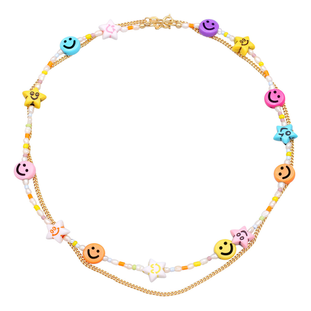 Elli Elli Collier Femmes Couches Smile Emoji Tendance avec perles d'eau douce en argen collier