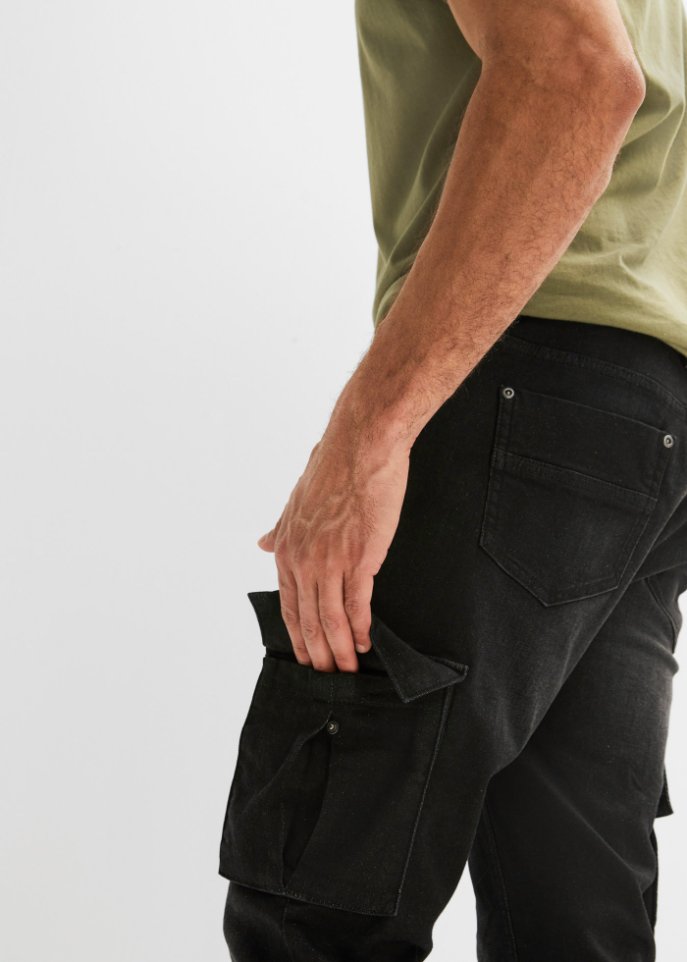 Regular Fit Schlupf-Cargo-Jeans, Straight