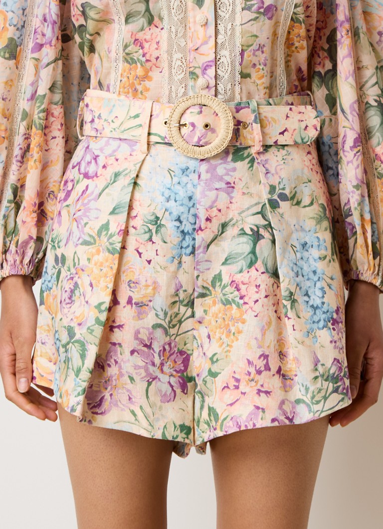 Zimmermann  Halliday high waist loose fit korte broek van linnen met bloemenprint
