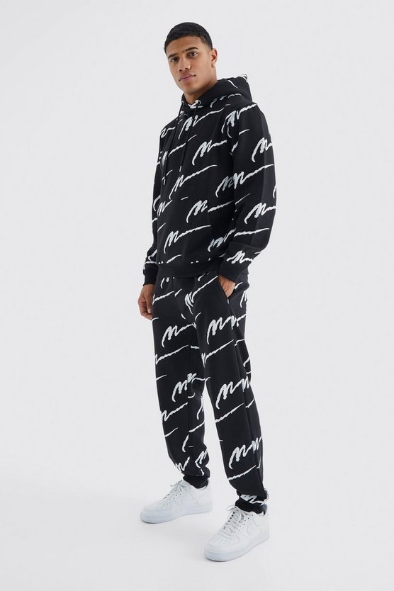 Man Signature Hoodie-Trainingsanzug mit Print