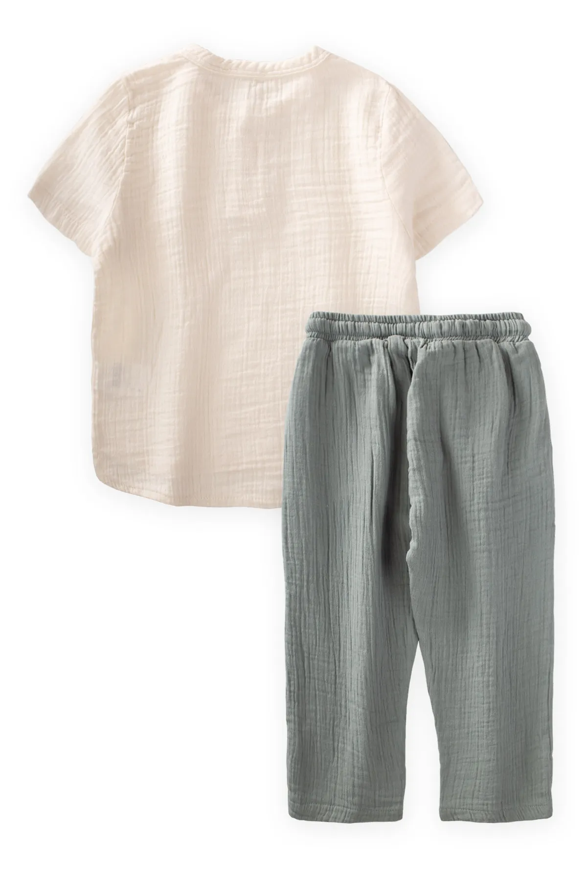Cigit  Böhmisches Hemdset aus Bio-Musselin, 2–7 Jahre, Creme-Creme-Grün