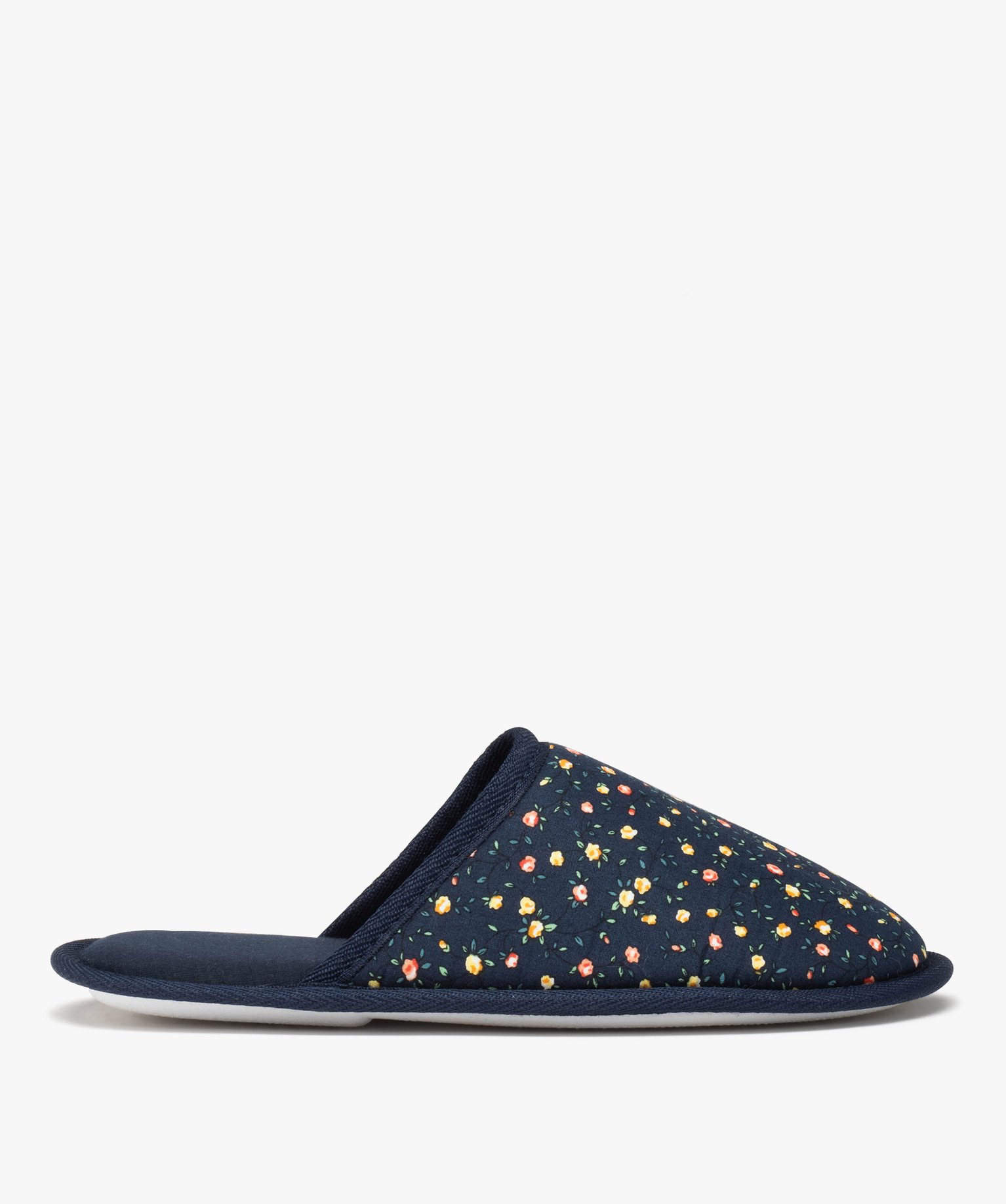 Chaussons femme mules imprimées mille fleurs marine | GEMO