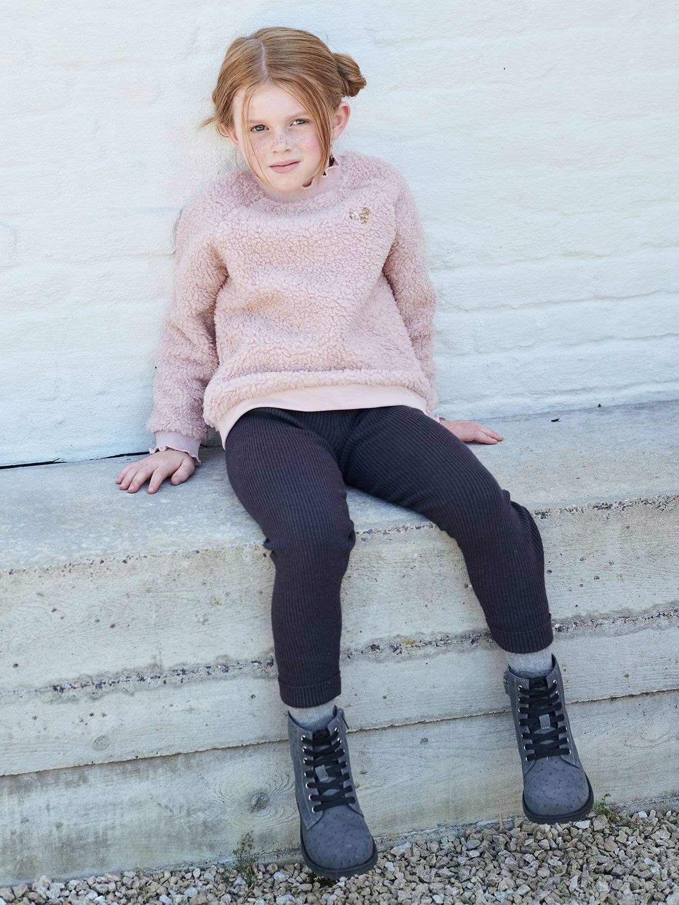 Sweat en sherpa fille finitions fantaisie beige