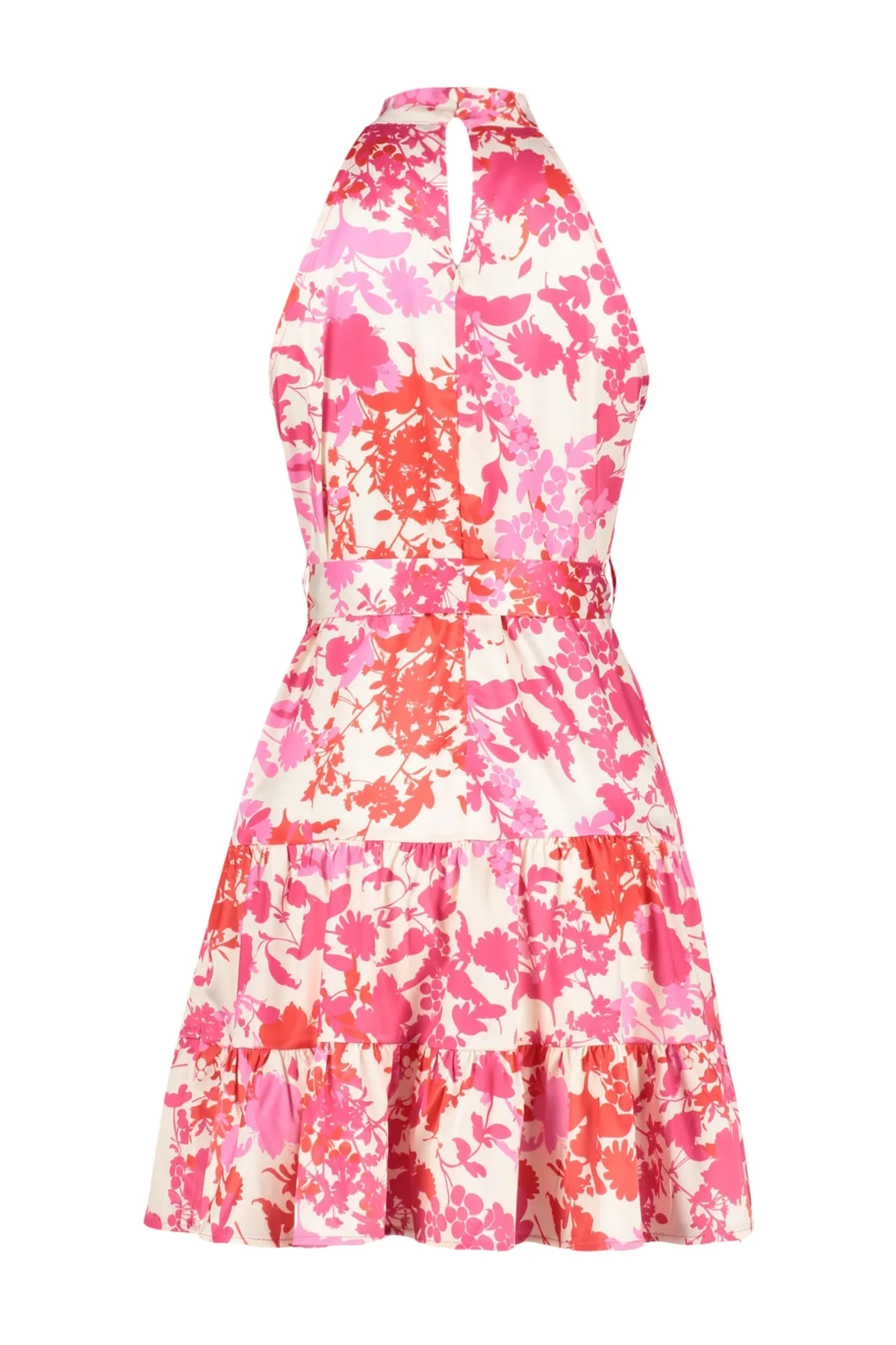 Trendyol Collection  Ecrufarbenes, gewebtes Minikleid aus Satin in A-Linie mit Blumenmuster TWOSS20EL2490