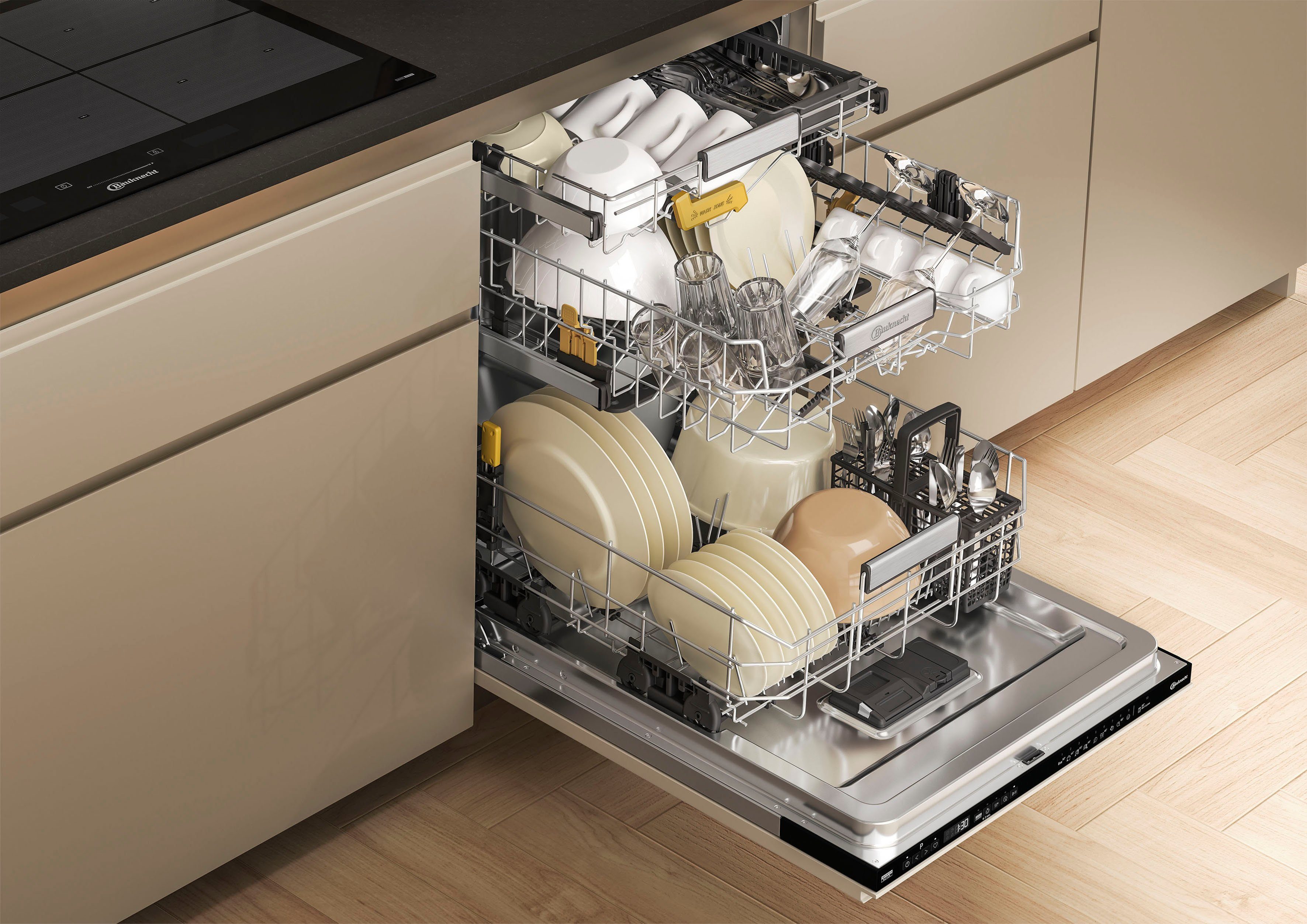 BAUKNECHT vollintegrierbarer Geschirrspüler, B8RI HP42 LC, 14 Maßgedecke, SpaceClean – die 3. Schublade für hohe Gläser und Müslischalen