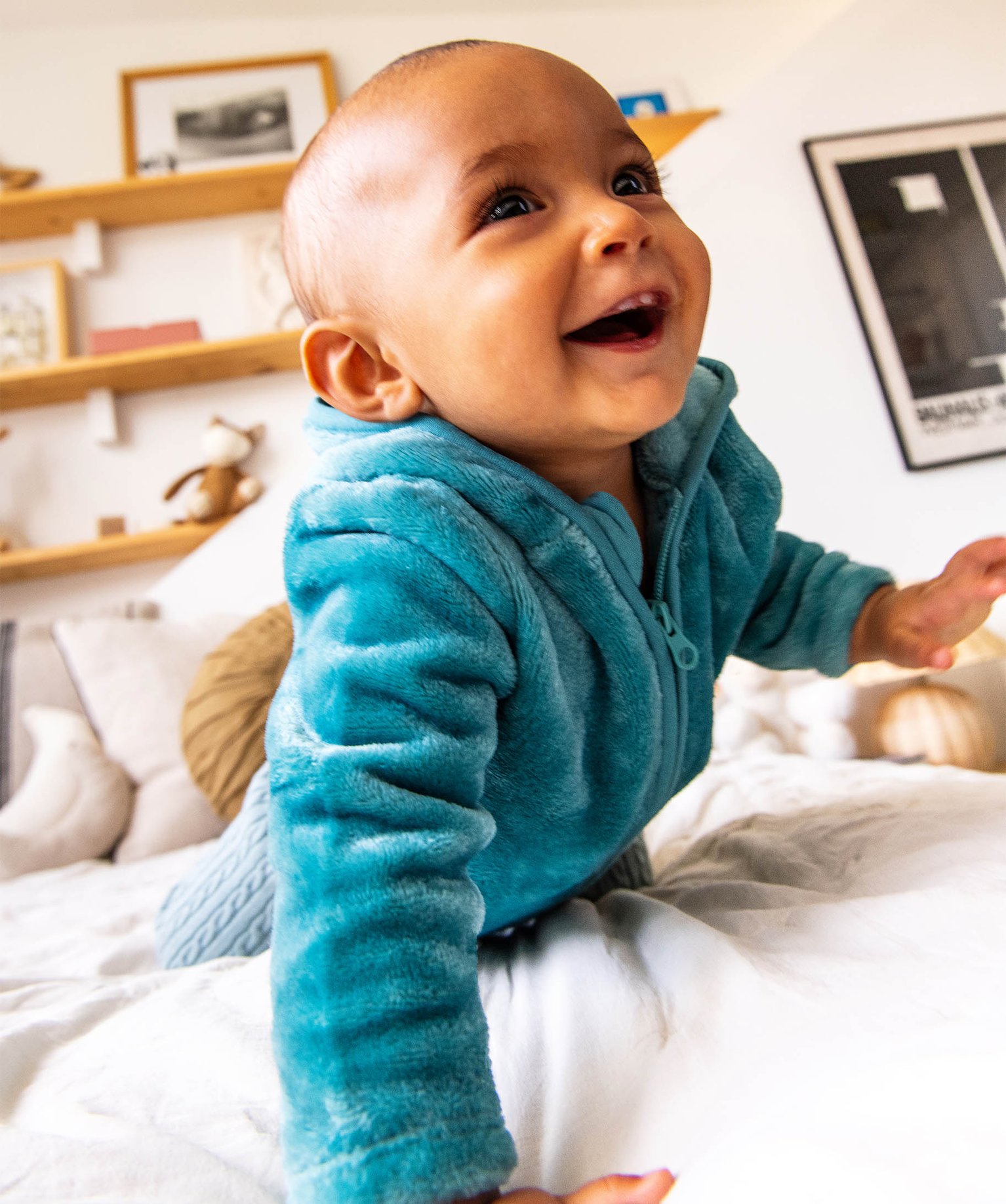 Sweat zippé à capuche en fourrure imitation bébé bleu | GEMO