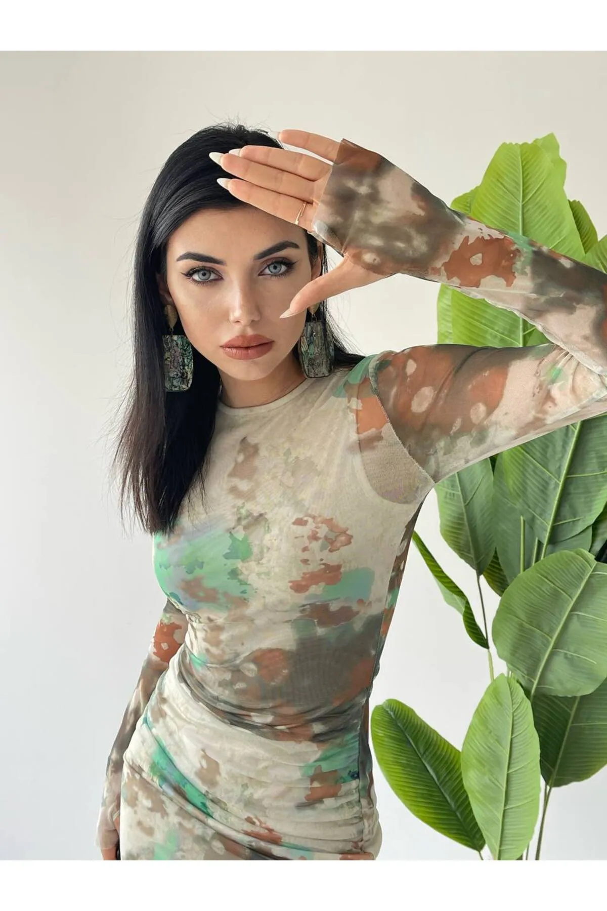 SONREİR  MIDI-GEMUSTERTES KLEID MIT FINGERUHRFUTTER