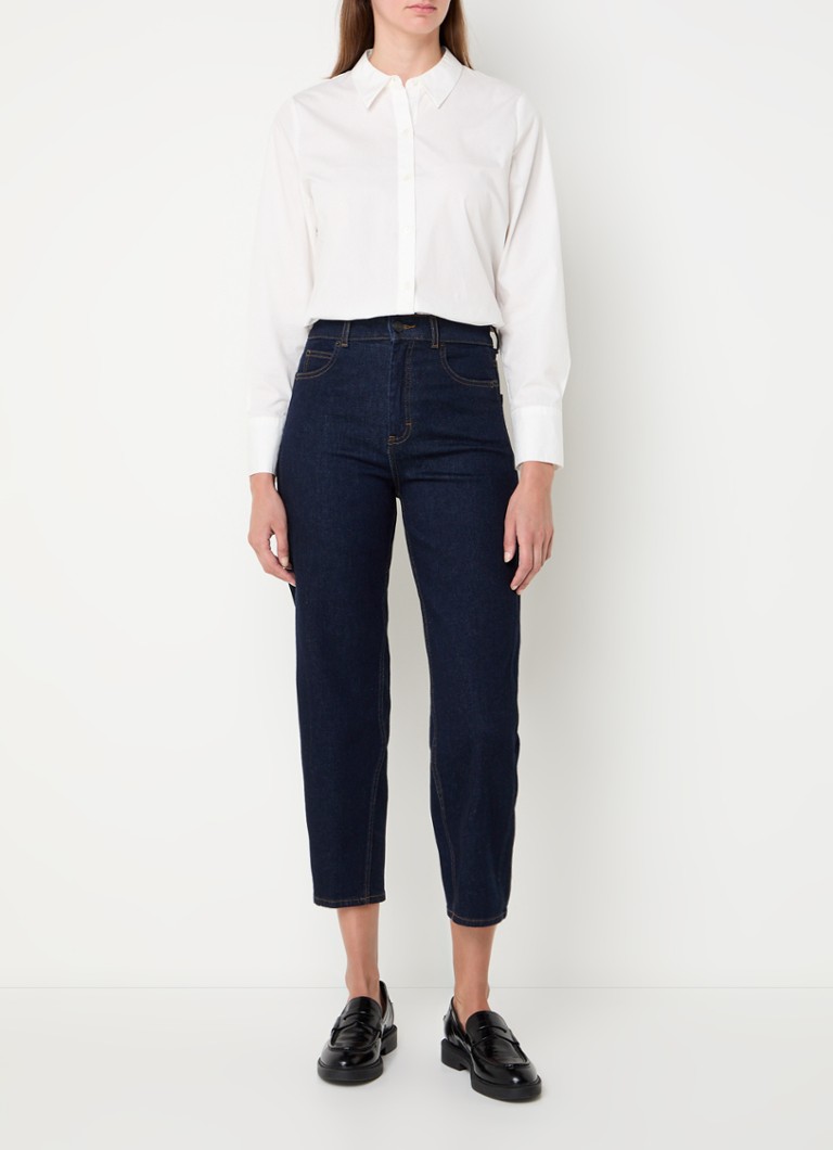 Pantaloni scurți din denim Whistles Barrel cu talie înaltă, conici, într-o nuanță închisă.