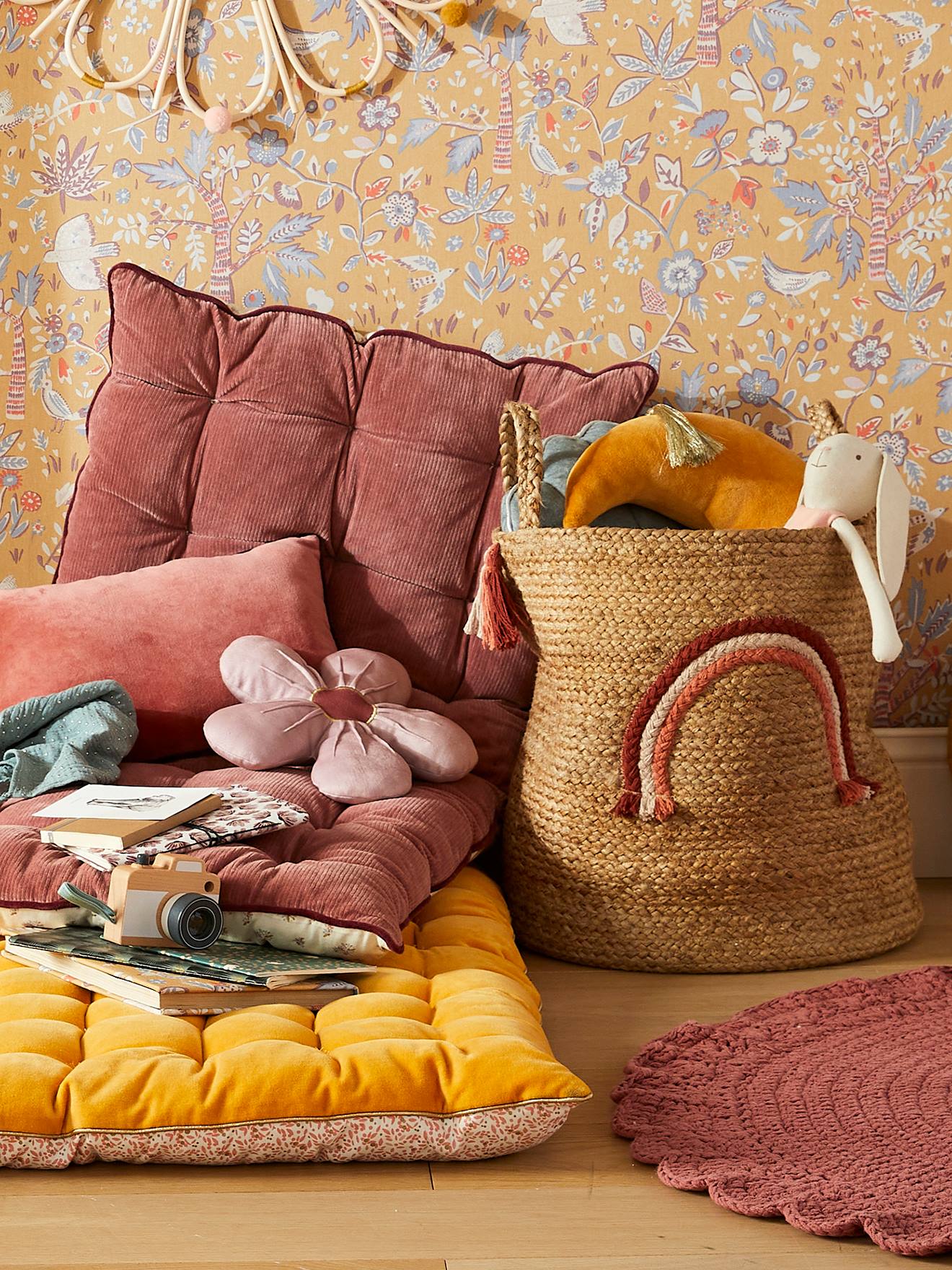 Vertbaudet Kinderzimmer Aufbewahrungskorb REGENBOGEN, Jute - natur