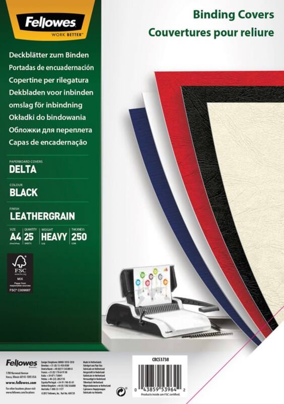 Fellowes Einbanddeckel Papier DIN A4 Lederstruktur Schwarz 25 Stück
