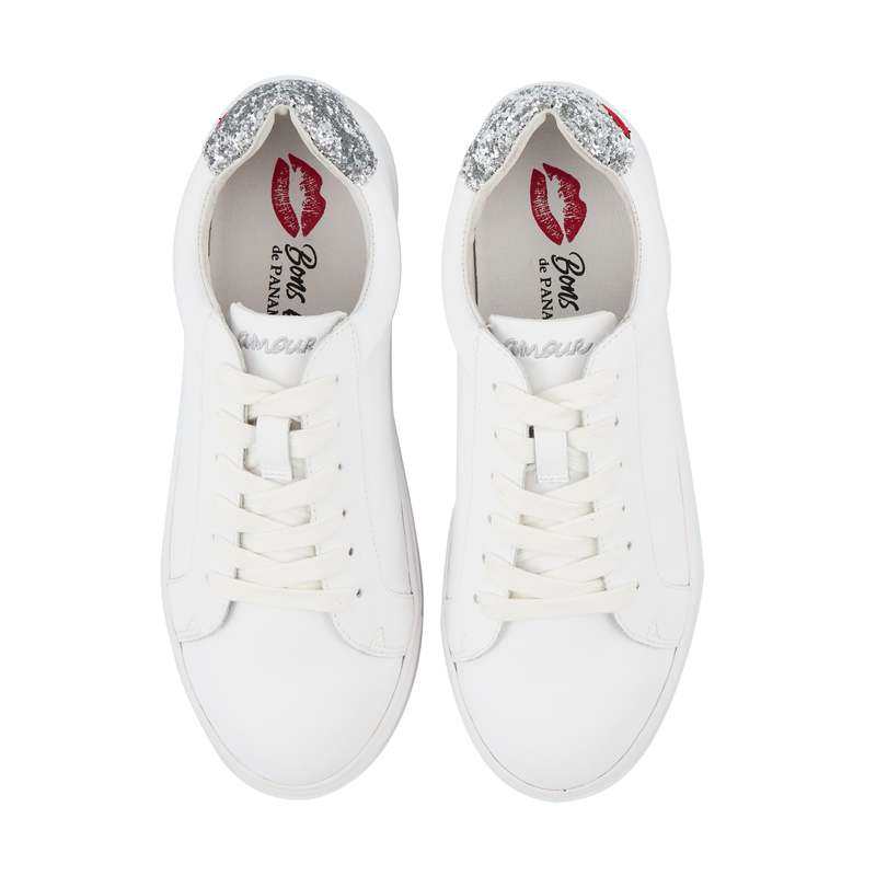 Baskets en cuir Simone petit amour glitter argent