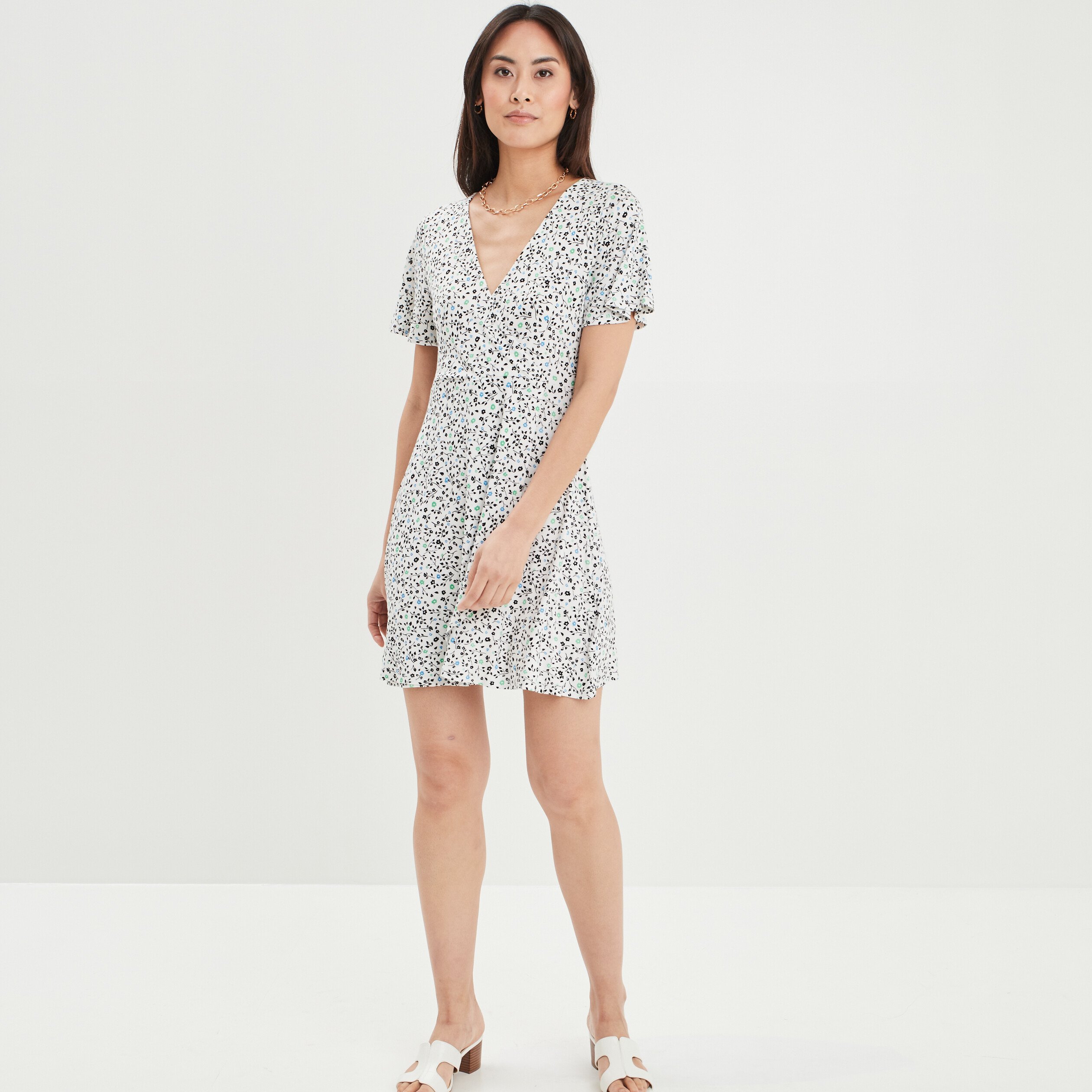 Robe patineuse manches courtes ecru femme | La Halle