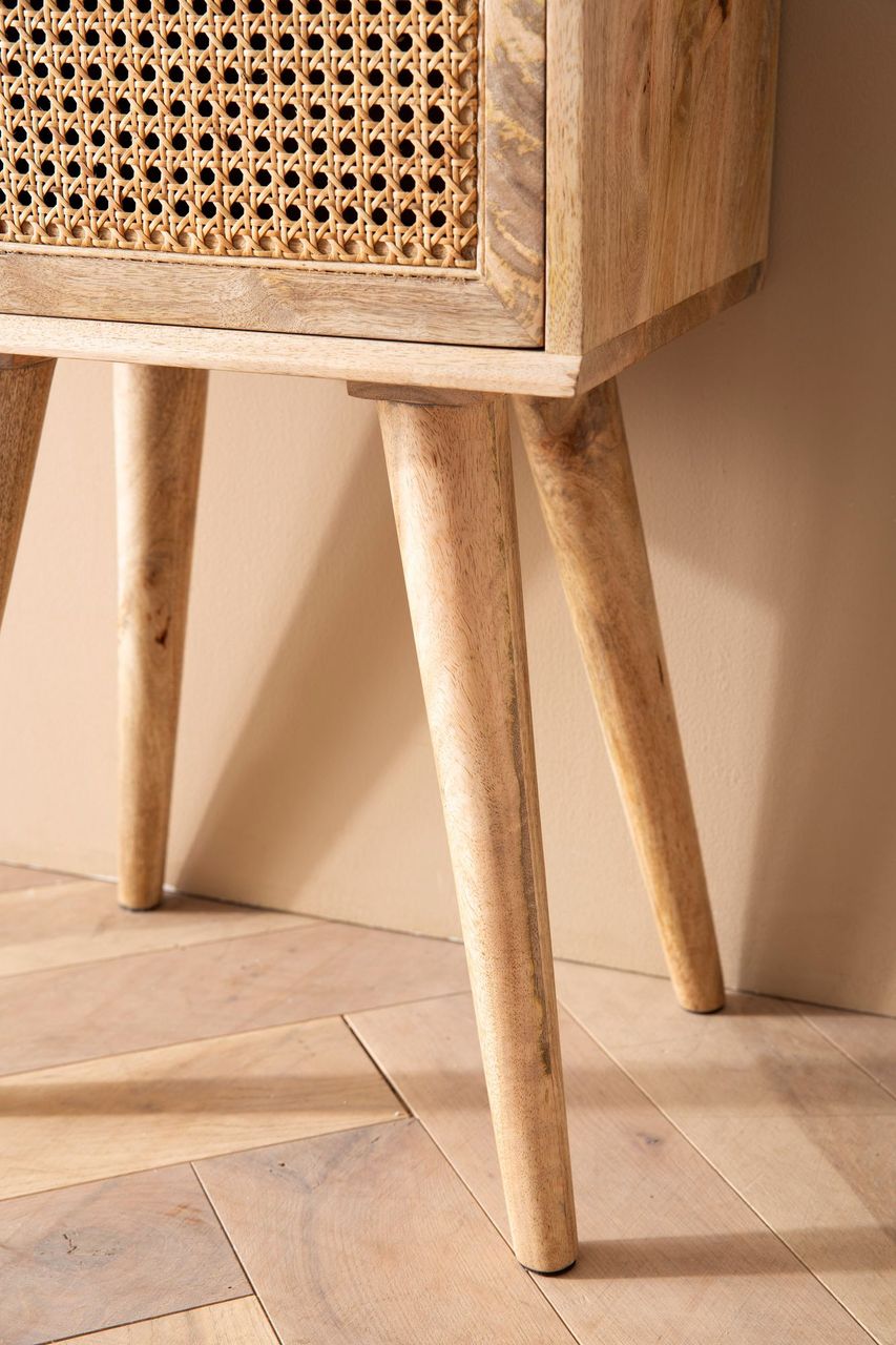 Wohnling Nachttisch Nachtkommode Boxspringbett Holz Rattan 60 cm Wiener Geflecht