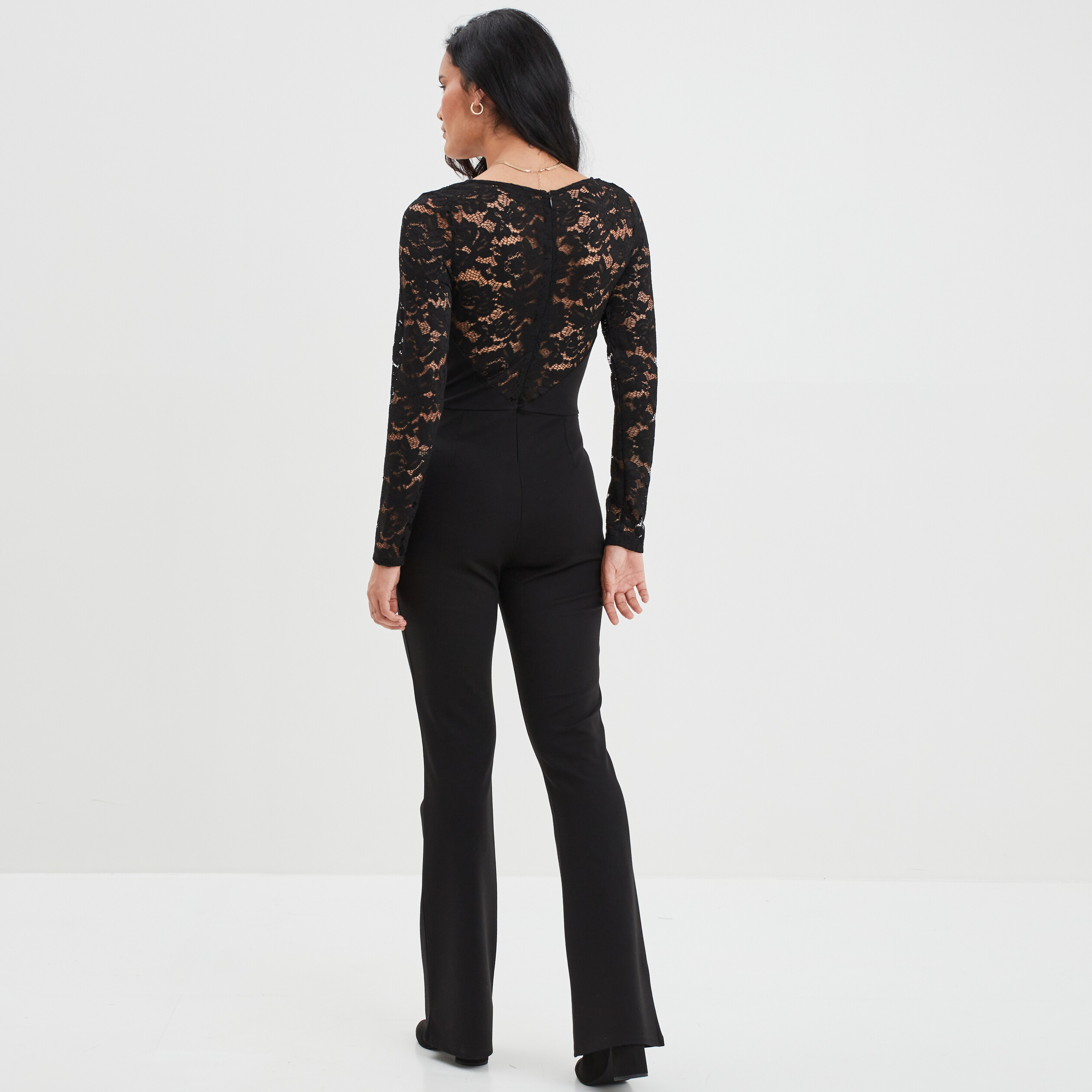 Combinaison dos et manches dentelle noir femme | La Halle