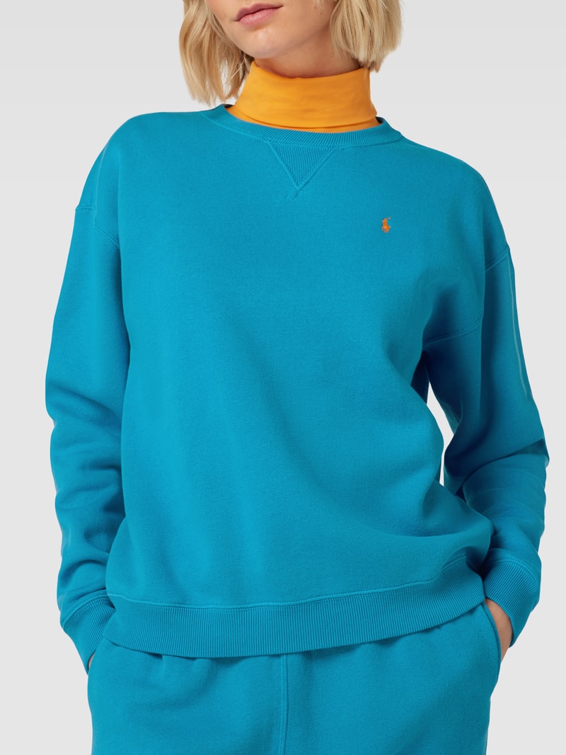 Regular Fit Sweatshirt mit Label-Stitching in royalblau