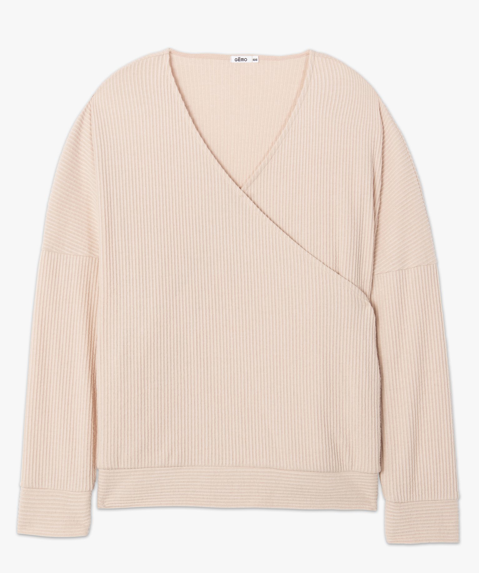 Tee-shirt femme grande taille à manches longues forme cache... beige | GEMO