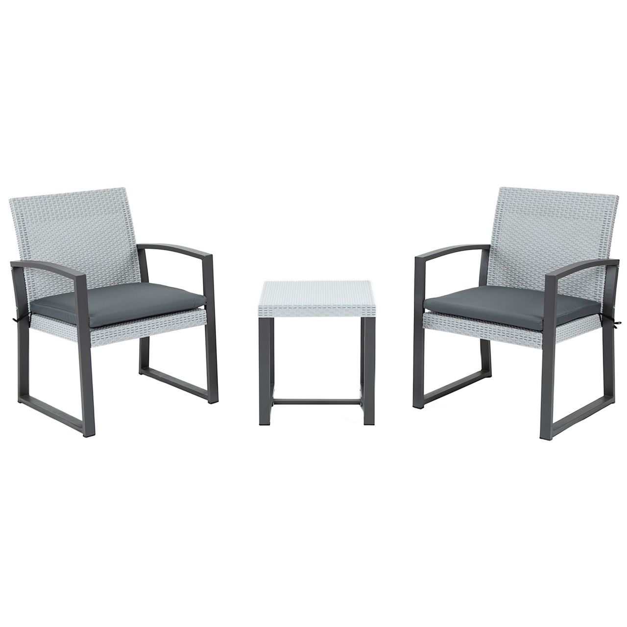 Outsunny Polyrattan Bistroset 3-tlg. Sitzgruppe Balkonmöbel Set Gartensitzgruppe mit Beistelltisch Gartenset Sitzgarnitur mit Sitzkissen Stahl Schwarz Grau
