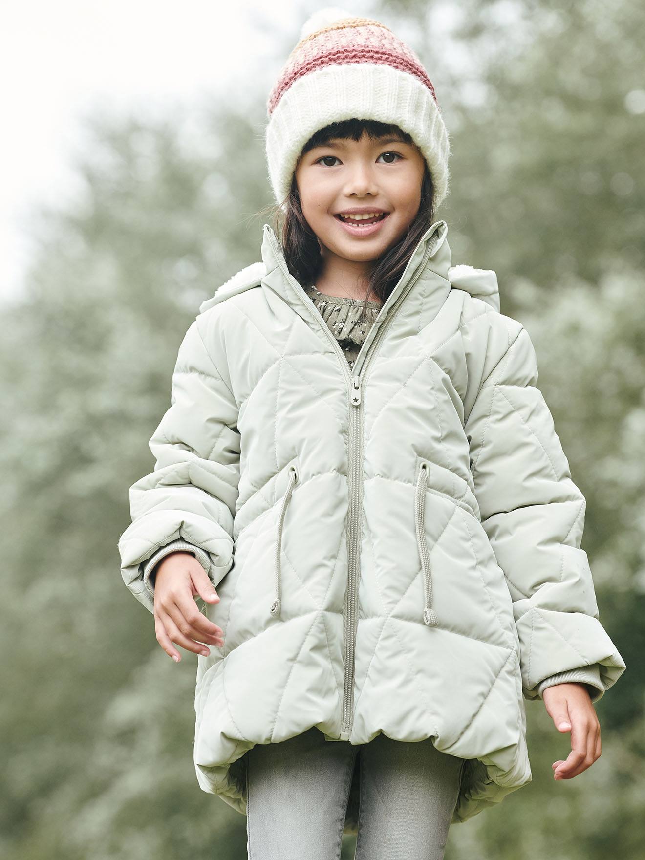 Doudoune longue à capuche fille doublée sherpa blue dark