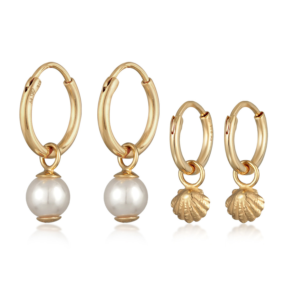 Elli Elli Boucles d'Oreilles Femmes créoles pendentif coquillage set de 2 avec perles  Boucles d'oreilles