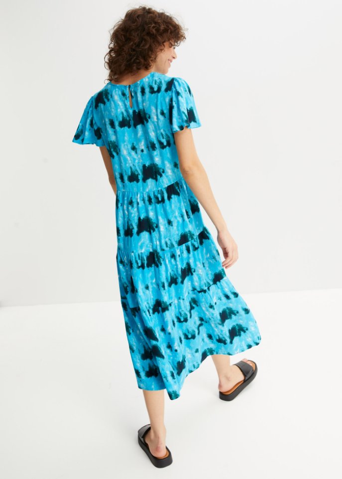Knieumspielendes Jerseykleid mit Flügelärmeln, Volants und Taschen