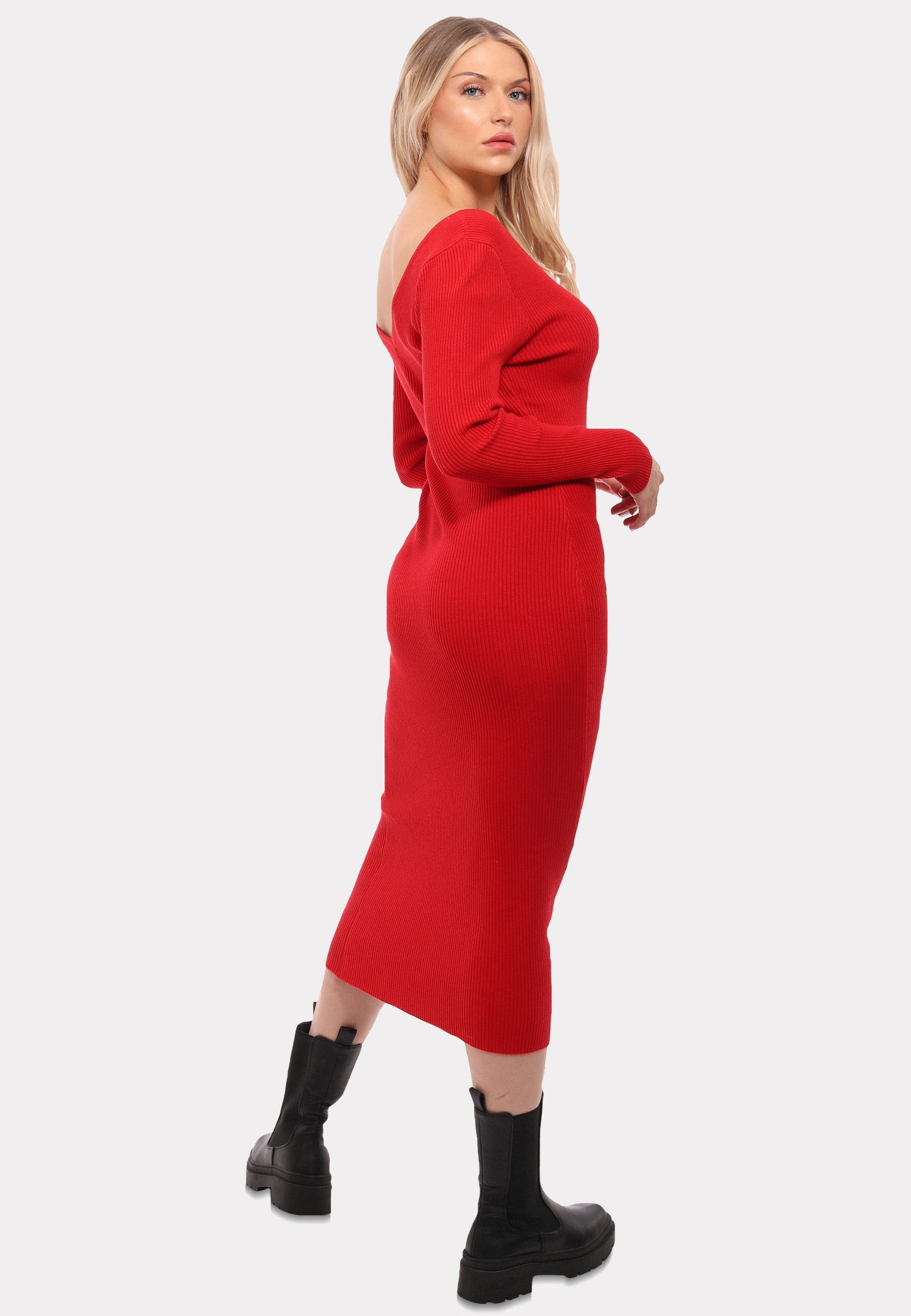YC Fashion & Style Strickkleid Strickkleid mit V-Ausschnitt KNIT DRESS (Kein Set, 1 -tlg) Langarm, in Unifarbe, mit V-Ausschnitt