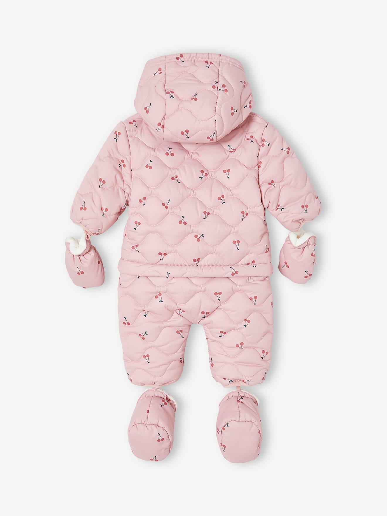 Combi-pilote avec moufles et chaussons bébé 2 en 1 mauve