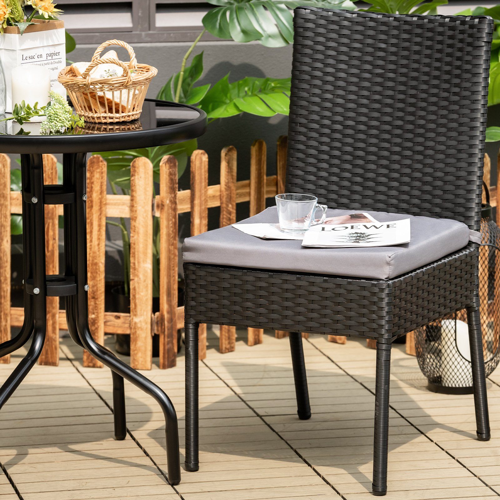 COSTWAY Gartenstuhl 2 TLG. Terrassenstühle (2 St), mit Kissen, bis 150kg