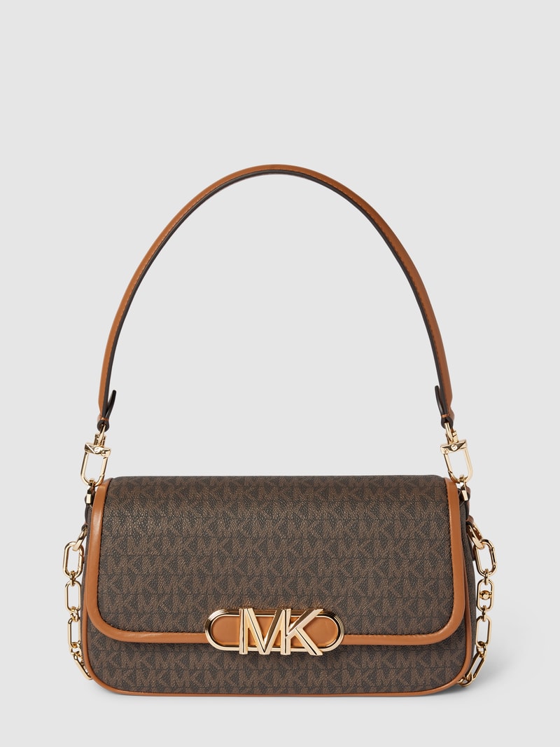 Handtasche mit Allover-Label-Print Modell 'PARKER' in mittelbraun