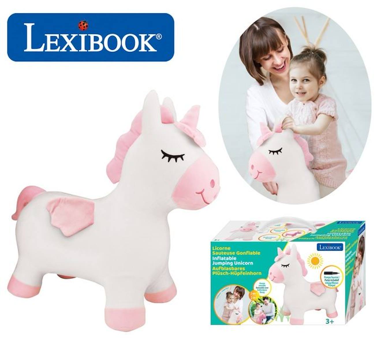Licorne Sauteuse Gonflable en Peluche blanc