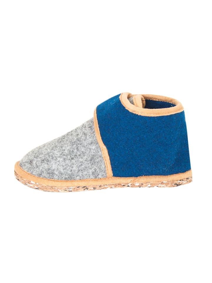 Adelheid Kinderpantoffeln grau-blau in Blau günstig kaufen