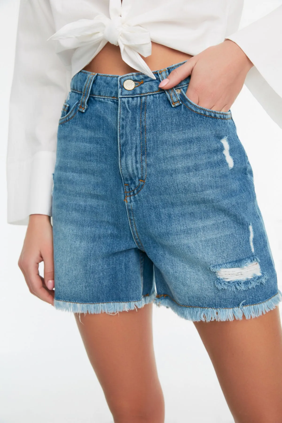 Trendyol Collection  Shorts - Blau - Hoher Bund
