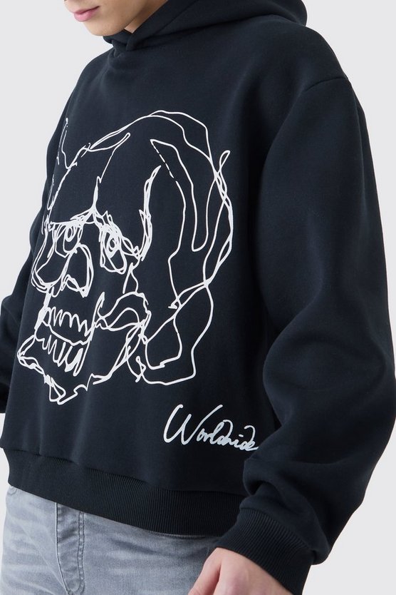 Oversized Boxy Skull Line Drawing Hoodie