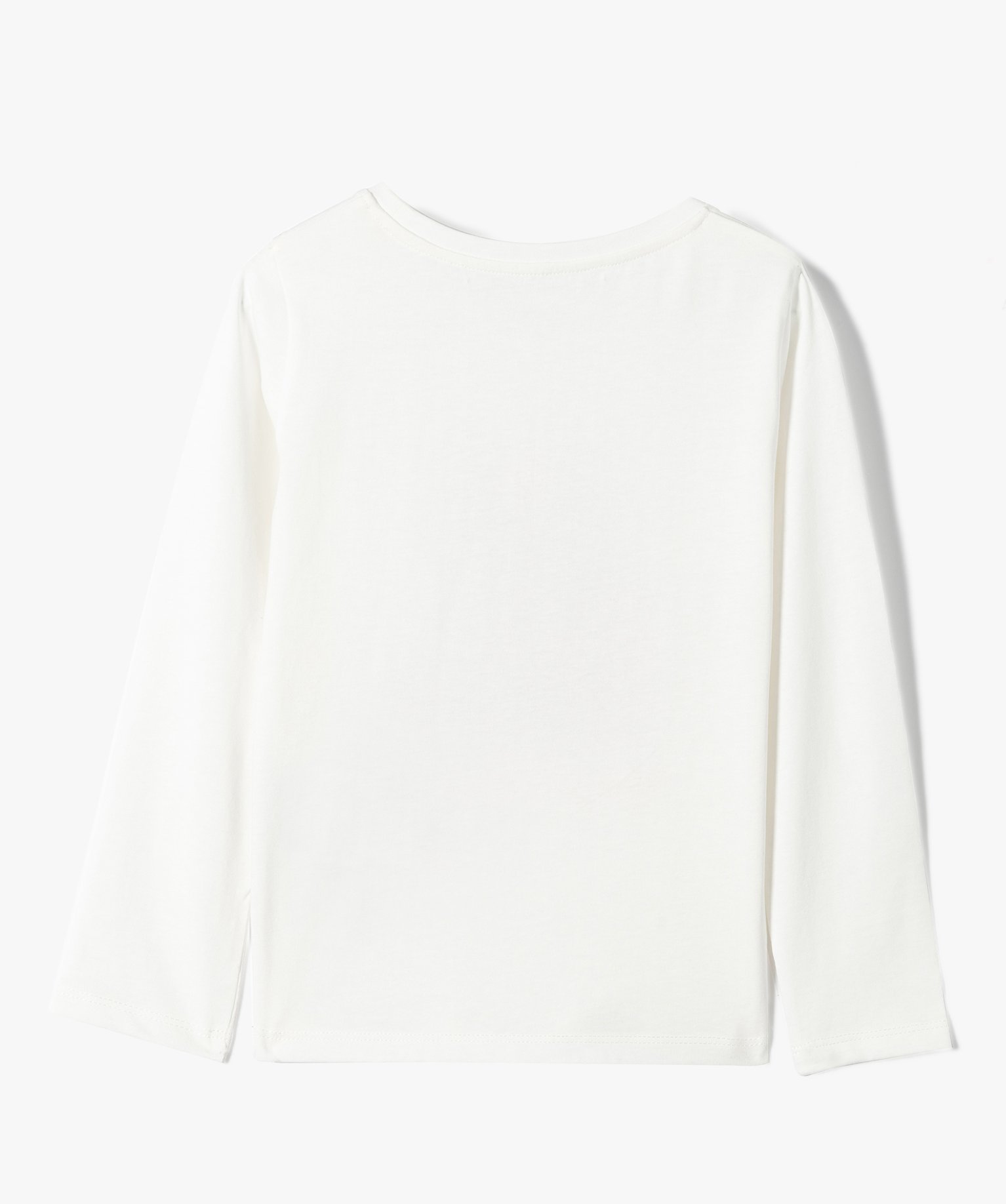 Tee-shirt fille à manches longues avec motif pailleté ecru | GEMO