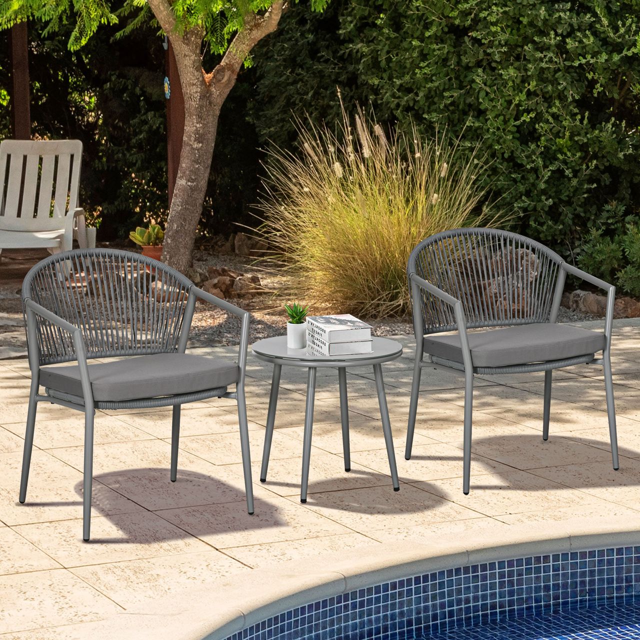 Outsunny Rattan Bistroset Sitzgruppe Gartengarnitur mit 2 Sesseln Couchtisch