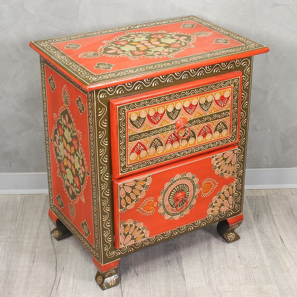 Oriental Galerie Mehrzweckschrank Kommode mit zwei Schubladen Indien Rot Bunt 52 cm Handarbeit