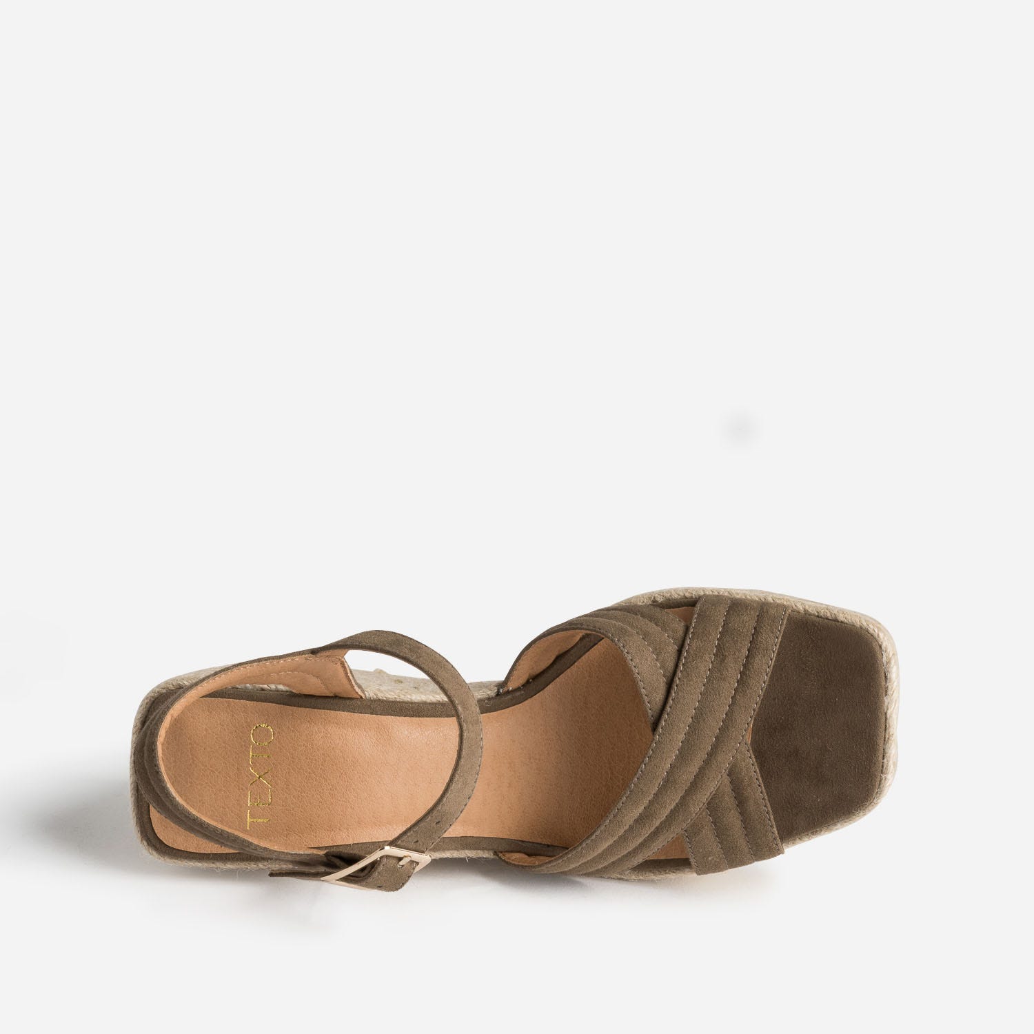 Sandale compensée TEXTO kaki suédée