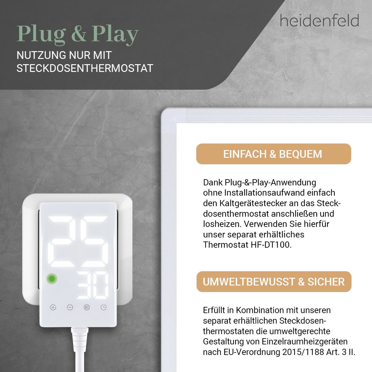 Heidenfeld Infrarotheizung 300-1200 W Elektroheizung HF-HP100-3 inkl. Thermostat - 10 J. Garantie, Fenster-Auf Erkennung - Infraroth Wandheizung Elektro Heizkörper