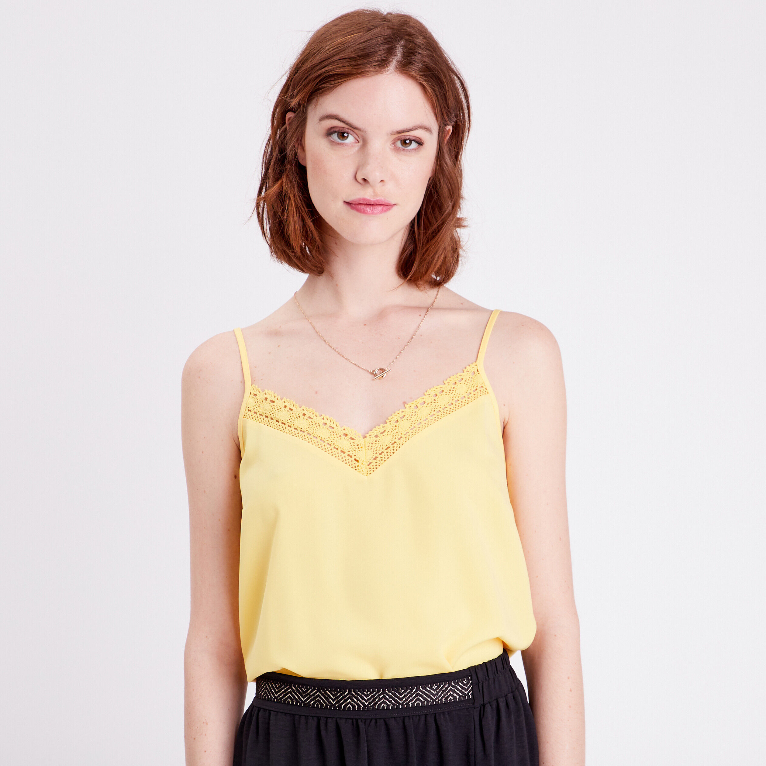 Débardeur bandes macramé jaune pastel femme | Cache Cache