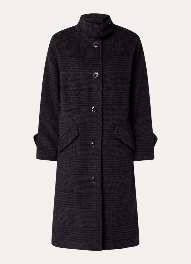 Sessùn Miamia coat in wool blend with checked design and flap pockets