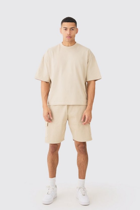 Kastiges Oversize T-Shirt & gerippte Cargo-Shorts