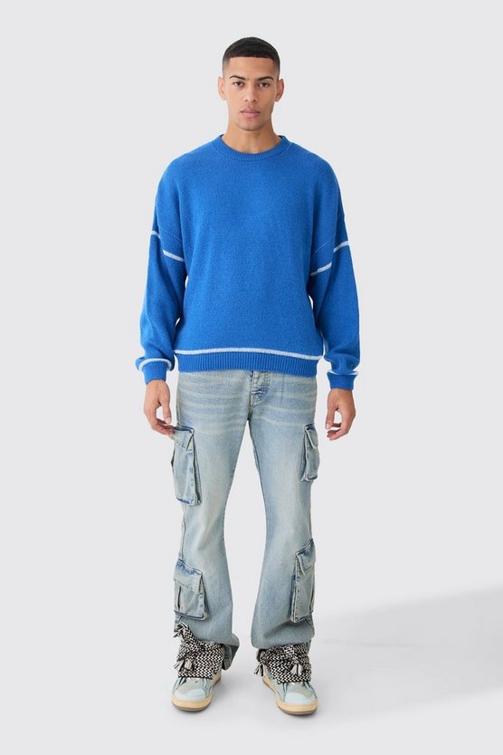 Kastiger Oversize Pullover mit Kontrast-Naht
