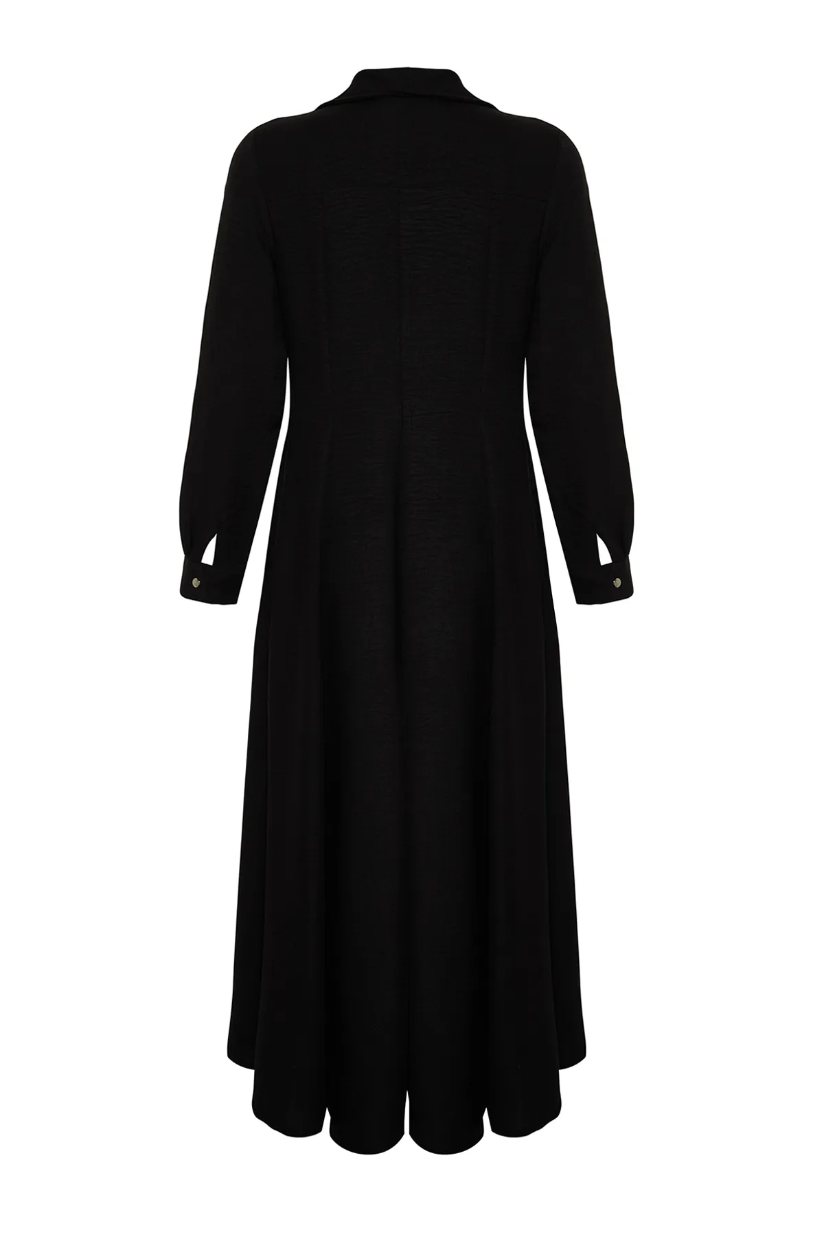 Trendyol Modest  Schwarzes gewebtes Kleid in Leinenoptik mit Gürteldetail auf der Vorderseite TCTSS24EB00194