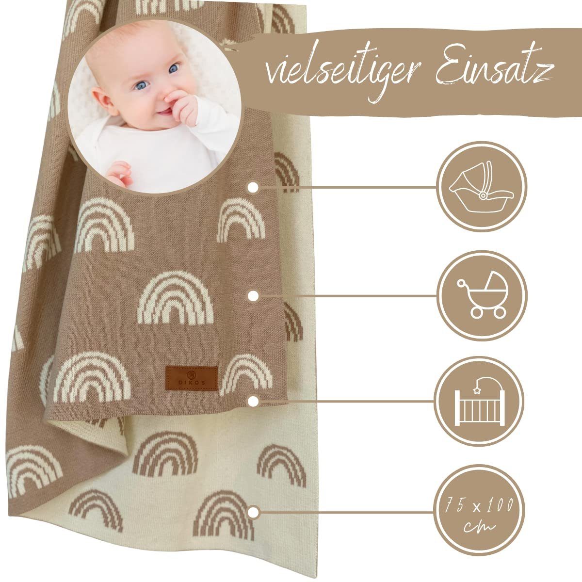 Babydecke DIKOS® Babydecke Baumwolle – Regenbögen – 100 % Bio Baumwolle, DIKOS, PREMIUM Qualität atmungsaktiv, nachhaltig, plastikfrei, kuschelweich