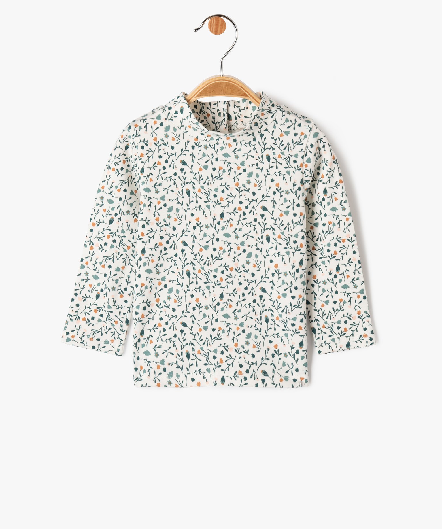 Tee-shirt manches longues à col montant imprimé fleuri bé... ecru | GEMO