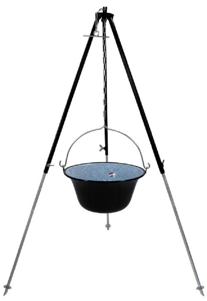 Grillplanet Holzkohlegrill Gulaschkessel 10 Liter emailliert Dreibein 130, Set, Kessel, Dreibein