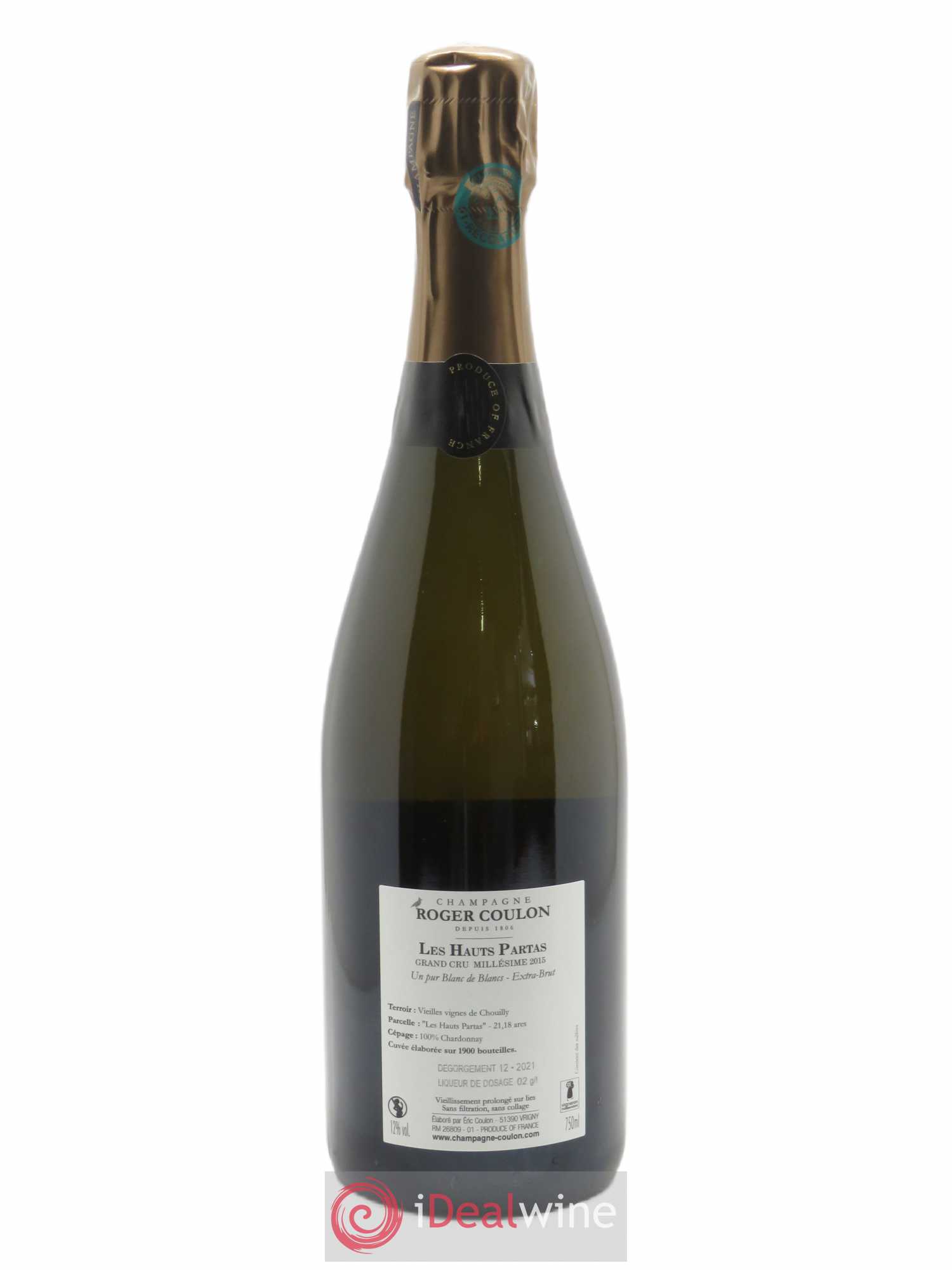 Les Haut Partas Blanc de Blancs Extra Brut Roger Coulon  2015 - Lot de 1 Bouteille