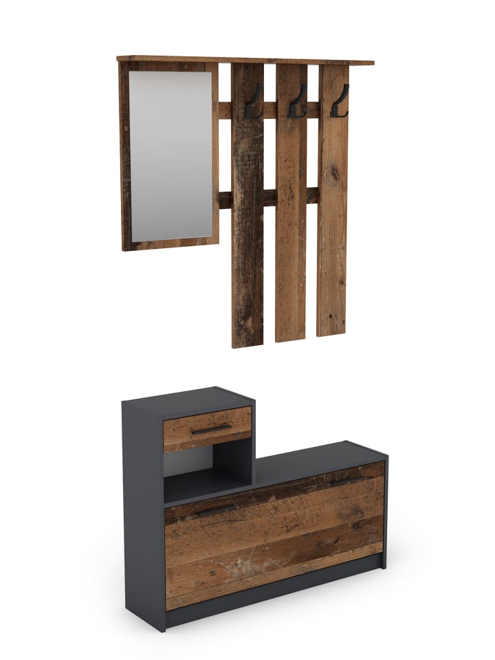 byLiving Garderoben-Set TAMINA in Old Wood / Anthrazit - (B) 97 x (H) 190 x (T) 25 cm günstig kaufen onesize
