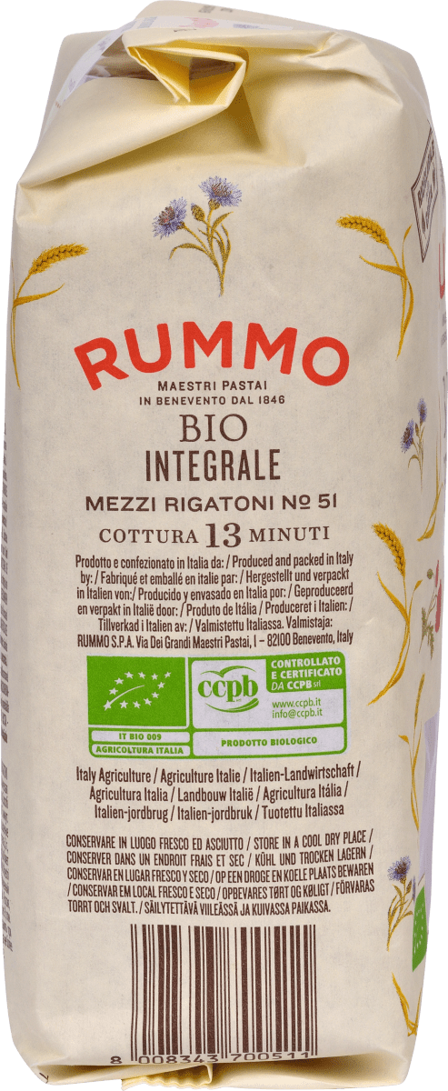 Nudeln, Rigatoni aus Weizen, Vollkorn, No.51, 500 g